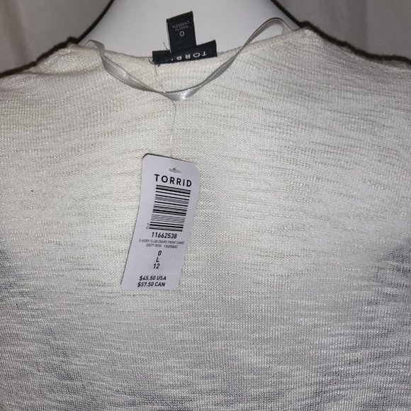 Torrid Ivory Drape Front Cardigan Size 0 (Large 12) Long Sleeve Lightweight, NWT - Picture 3 of 4